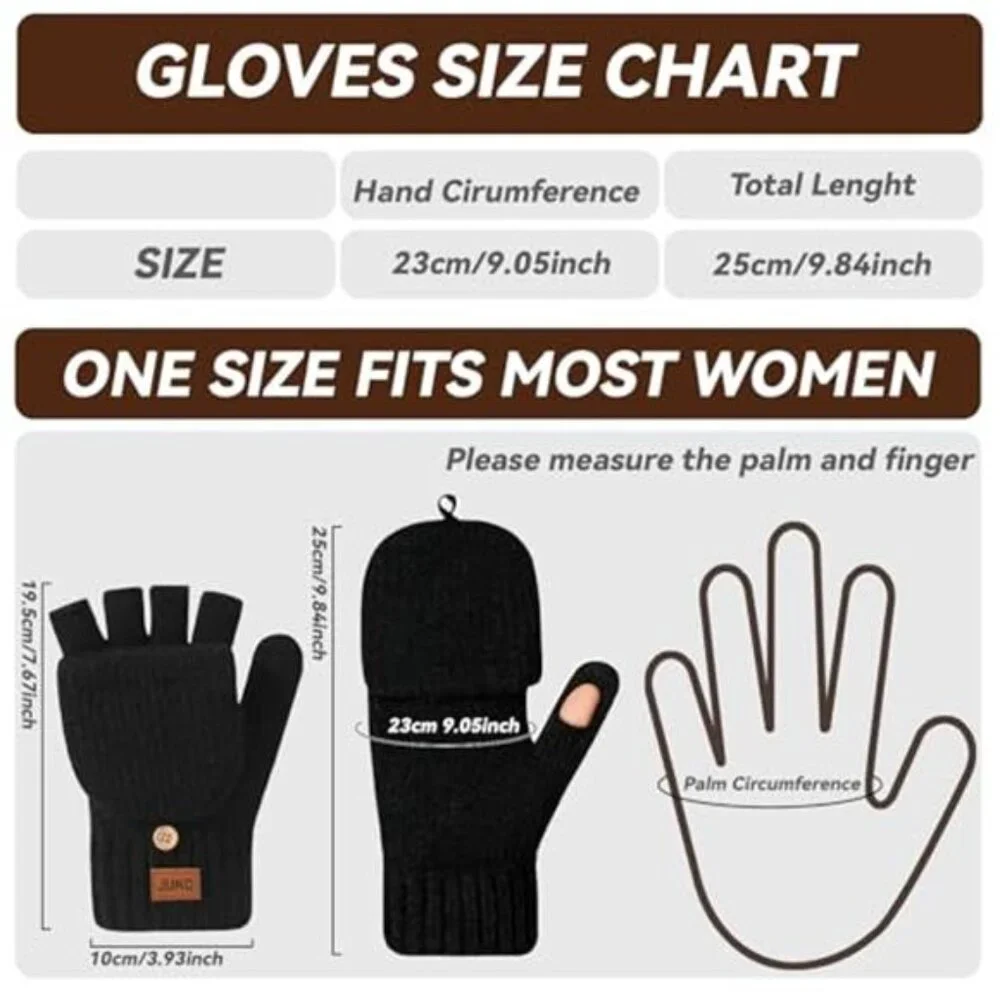 Unisex Winter Mittens Fingerless Gloves Upgraded Thermal Lined Knitted Gloves